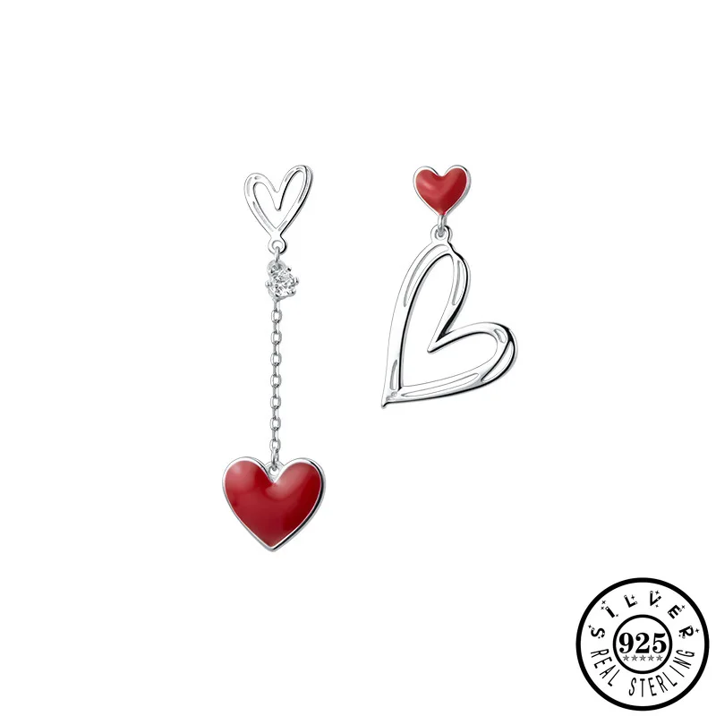 925 Sterling Silver Asymmetrical Statement Red Love Heart Shape Hanging Dangle Drop Earrings Jewelry Gifts for Women Girls 
925 Sterling Silver Asymmetrical Statement Red Love Heart Shape Hanging Dangle Drop Earrings Jewelry Gifts for Women Girls