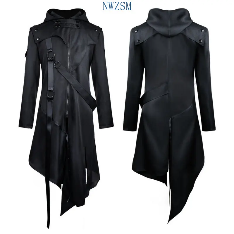 Vintage Gothic Steampunk Renaissance Man Jacket Medieval Autumn Hooded Zipper Coat Costume for Men Plus Size Black Strap Tuxedo 
Vintage Gothic Steampunk Renaissance Man Jacket Medieval Autumn Hooded Zipper Coat Costume for Men Plus Size Black Strap Tuxedo