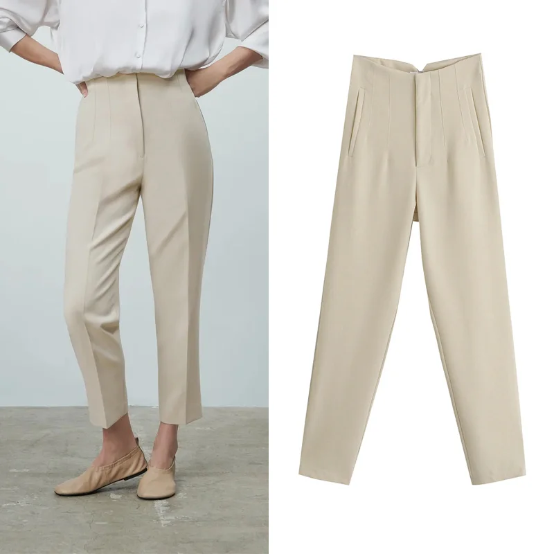 Fashion office ladies beige elegant casual pants women 2021 trouser suit high waist pants women
Fashion office ladies beige elegant casual pants women 2021 trouser suit high waist pants women
