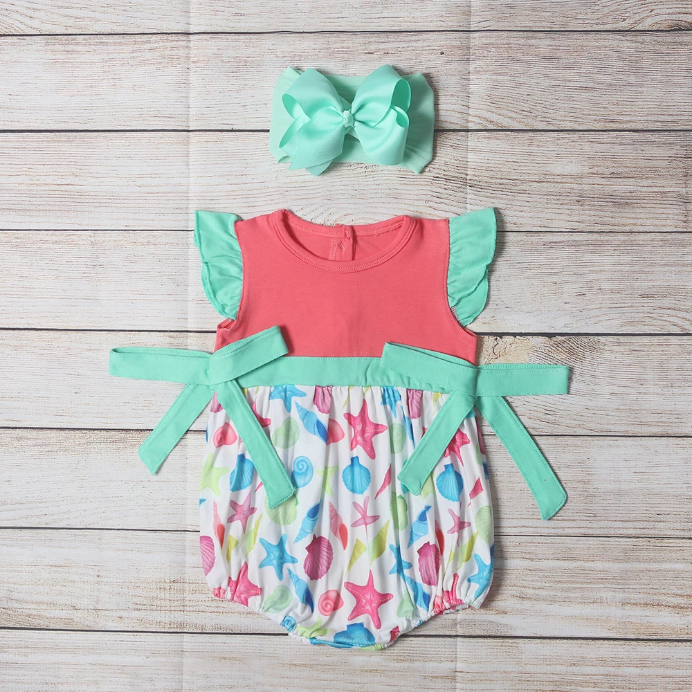 New Fashion Boutique Summer Girls Red And Blue Shells And Starfish Pattern Green Bow Baby Romper
New Fashion Boutique Summer Girls Red And Blue Shells And Starfish Pattern Green Bow Baby Romper