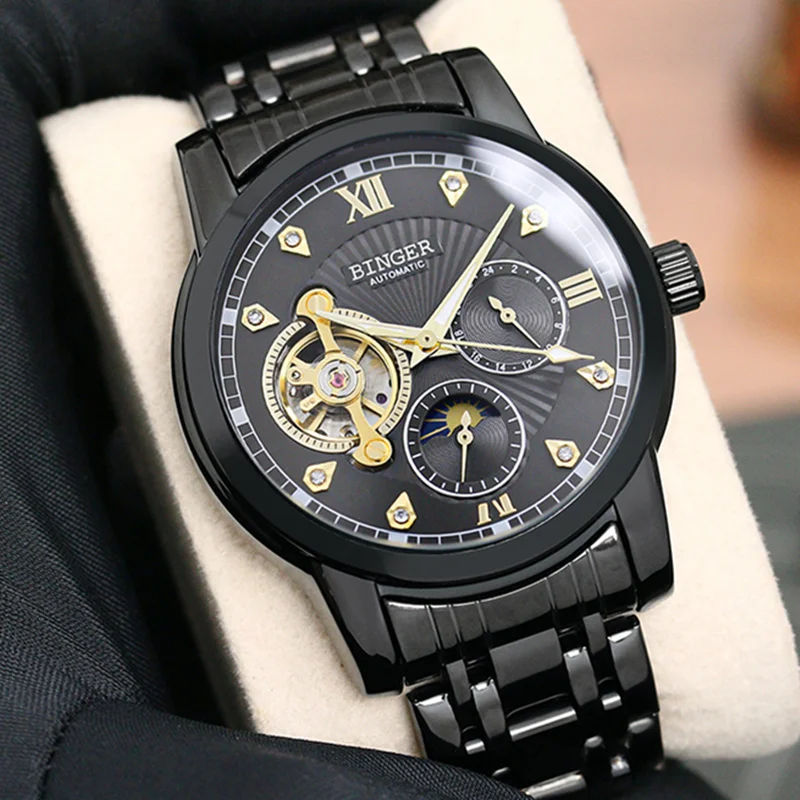 Binger Top Brand Mens Mechanical Watches Automatic Tourbillon Skeleton Watch Men Relogio Masculino reloj hombre montre Moonphase
Binger Top Brand Mens Mechanical Watches Automatic Tourbillon Skeleton Watch Men Relogio Masculino reloj hombre montre Moonphase