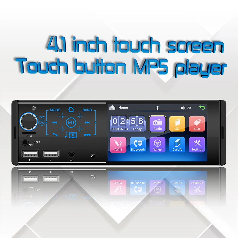 1 Din Car Radio 4.1 Inch Touchscreen Bluetooth Dual USB TF Car Stereo Multimedia Receiver Rear View Camera Input Remote Control
1 Din Car Radio 4.1 Inch Touchscreen Bluetooth Dual USB TF Car Stereo Multimedia Receiver Rear View Camera Input Remote Control