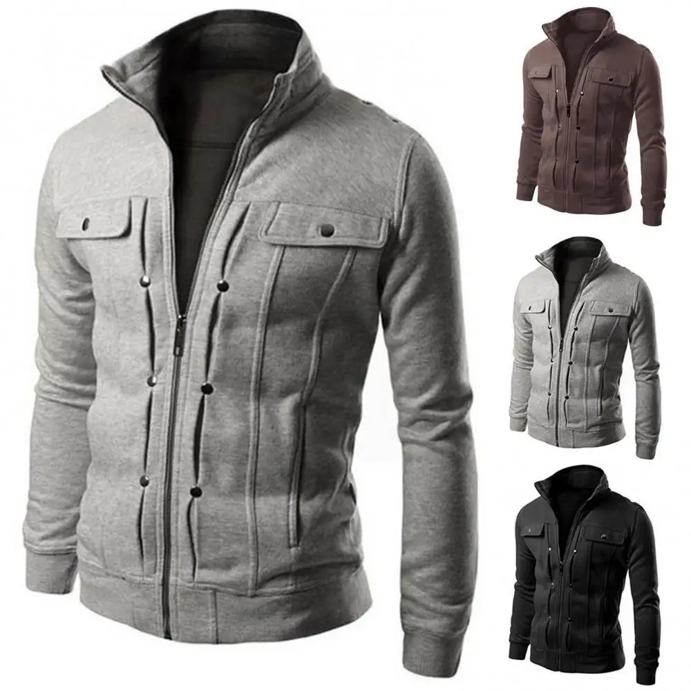 Plus Size Men's Coat Solid Color Stand Collar Long Sleeve Zip Pocket Autumn Casual Slim Jacket Coat Male Clothes
Plus Size Men's Coat Solid Color Stand Collar Long Sleeve Zip Pocket Autumn Casual Slim Jacket Coat Male Clothes