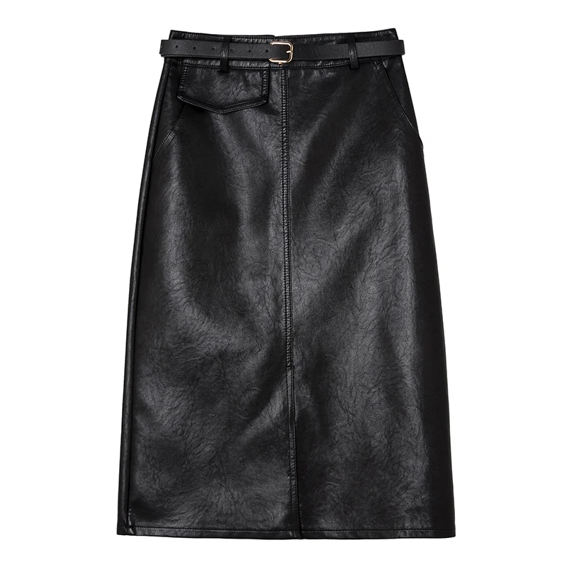 Black PU Leather Skirt Autumn Winter Front Split Pencil Midi Skirts Elegant High Waist Sheath Wrap Skirts with Belt 2020
Black PU Leather Skirt Autumn Winter Front Split Pencil Midi Skirts Elegant High Waist Sheath Wrap Skirts with Belt 2020