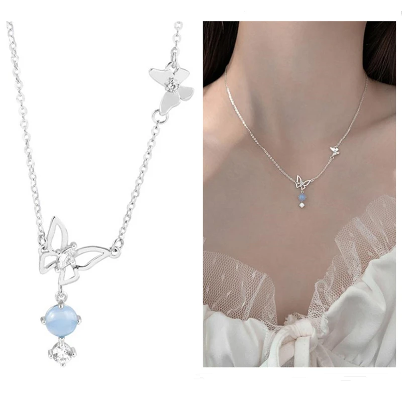 Top Quality Silver 925 Necklace Lady Choker Accessories Trendy Crystal Blue Butterfly Pendant Necklace Women Clavicle Bijou
Top Quality Silver 925 Necklace Lady Choker Accessories Trendy Crystal Blue Butterfly Pendant Necklace Women Clavicle Bijou