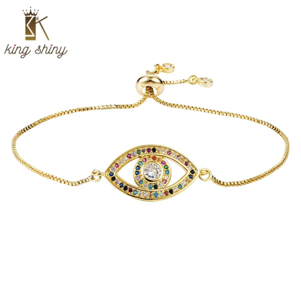 2020 New Design CZ Rainbow Color Copper Charm Bracelet Zirconia Evil Eye Bracelet Gold Color Adjustable Bracelet Gift for Woman
2020 New Design CZ Rainbow Color Copper Charm Bracelet Zirconia Evil Eye Bracelet Gold Color Adjustable Bracelet Gift for Woman