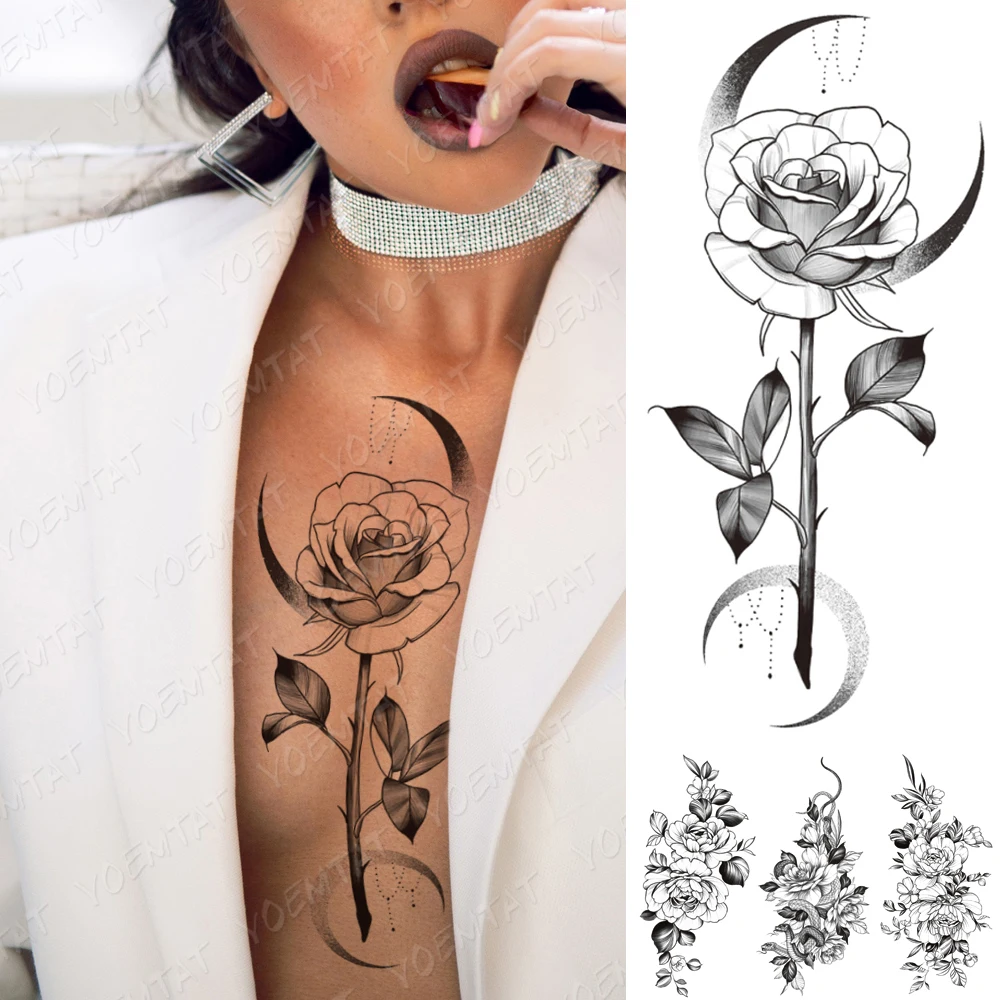 Waterproof Temporary Tattoo Sticker Rose Flower Moon Pearl Chain Flash Tattoo Female Black Sexy Body Art Chest Fake Tattoo Male
Waterproof Temporary Tattoo Sticker Rose Flower Moon Pearl Chain Flash Tattoo Female Black Sexy Body Art Chest Fake Tattoo Male