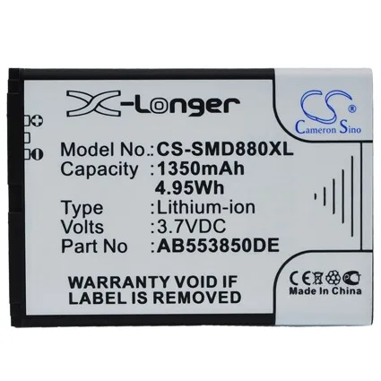 CS 1350mAh/4.95Wh battery for Samsung GT-B5702C,GT-B5712C, SGH-D880, SGH-D880i, SGH-D888, SGH-D988, SGH-I608
CS 1350mAh/4.95Wh battery for Samsung GT-B5702C,GT-B5712C, SGH-D880, SGH-D880i, SGH-D888, SGH-D988, SGH-I608