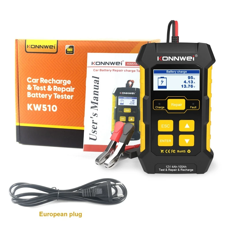 KONNWEI KW510 12V Car Recharge Tool Car Battery Tester for 12V Car Test Repair Recharge Battery Tester EU Plug
KONNWEI KW510 12V Car Recharge Tool Car Battery Tester for 12V Car Test Repair Recharge Battery Tester EU Plug