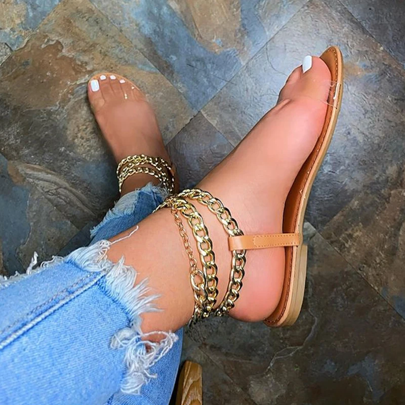 2021 Summer New Style Flat Sandals Fashion Solid Chain Open Toe Outdoor Women's Sandals Metal Decoration Sandals for Women
2021 Summer New Style Flat Sandals Fashion Solid Chain Open Toe Outdoor Women's Sandals Metal Decoration Sandals for Women