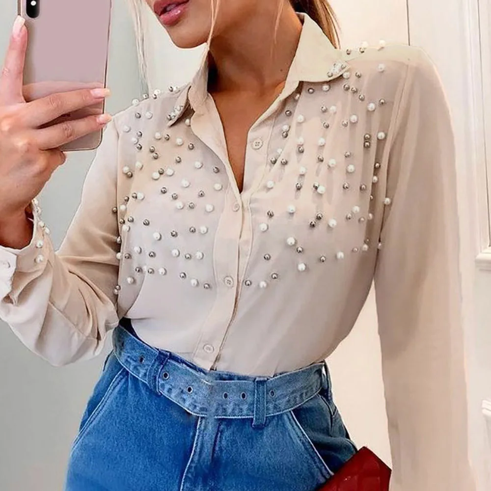 2021 New Style Women Blouse Button Beaded Long-sleeve Fashion Solid Color Straight Summer Fall Plus Size Shirt
2021 New Style Women Blouse Button Beaded Long-sleeve Fashion Solid Color Straight Summer Fall Plus Size Shirt