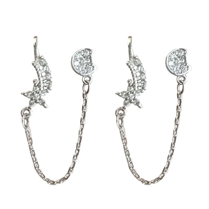Delicate Jewelry Star And Moon Ear Clip Earring 1PC Zircon Personality Chain Tassel Women Earring For Jewelry Gifts
Delicate Jewelry Star And Moon Ear Clip Earring 1PC Zircon Personality Chain Tassel Women Earring For Jewelry Gifts