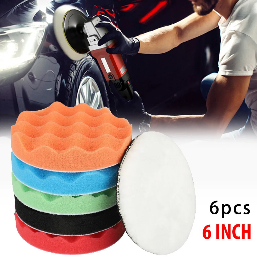 

6pcs Ceramics Polishing Pad Foam cleaning sponge pads For Polisher Drill Waxing 6 Inch for Wool electric polishing machine