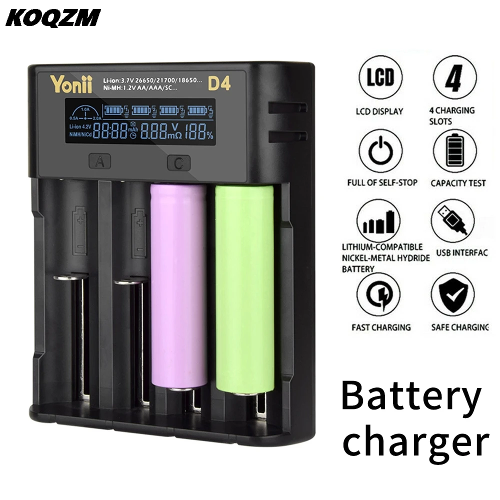 

USB LCD Battery Charger 4 Slots For 21700 18650 26650/AA AAA Ni-MH LCD.Chargers Lithium NiMH Battery