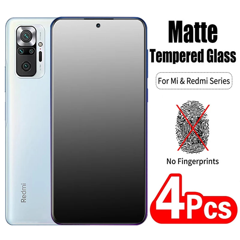 

4Pcs Matte Tempered Glass for Redmi Note 10 9 8 7 Pro Frosted Screen Protectors For Redmi note 9S 9T 9A 9C POCO M3 F3 F2 X3Pro