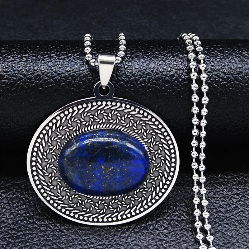 Natural Stone Stainless Steel Lapis Lazuli Big Long Boho Necklaces for Women/Men Silver Color Jewelry bijoux femme N3607S04
Natural Stone Stainless Steel Lapis Lazuli Big Long Boho Necklaces for Women/Men Silver Color Jewelry bijoux femme N3607S04