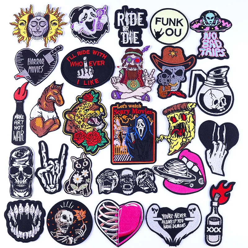 Hippie Skull Animal Patches on Clothes Embroidered Patches for Clothing Rock Tiger Patch For Clothing Stickers DIY Sewing Decor 
Hippie Skull Animal Patches on Clothes Embroidered Patches for Clothing Rock Tiger Patch For Clothing Stickers DIY Sewing Decor