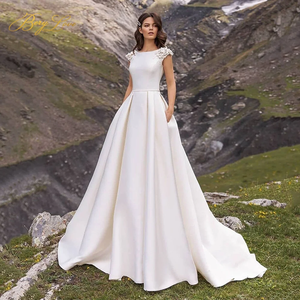 Berylove White A Line Wedding Dress Scoop Cap Sleeve Wedding Gown Elegant Long Train Beach Dress Satin Bridal Marriage Dresses
Berylove White A Line Wedding Dress Scoop Cap Sleeve Wedding Gown Elegant Long Train Beach Dress Satin Bridal Marriage Dresses