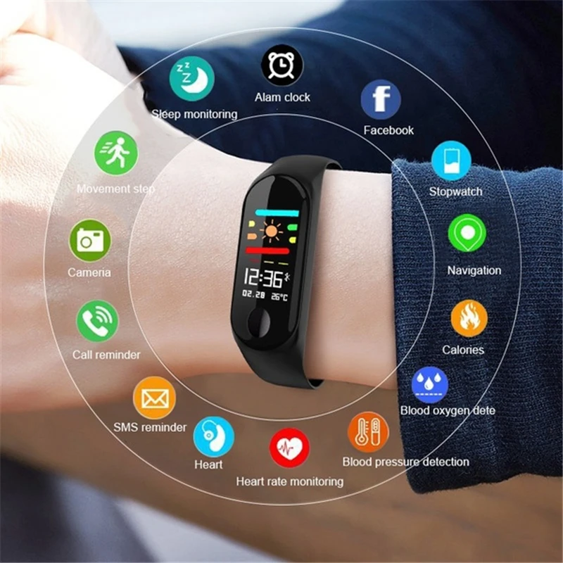 M3 спортивные умные часы-браслет Heart Rate Monitor Водонепроницаемый смарт-браслет Smartband