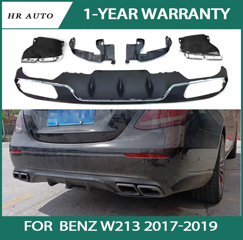 

Easy installation fit for Benz W213 2017-2019 Standard Change to E63 AMG E Class Car Rear Bumper Lip Diffuser With Exhaust Tips