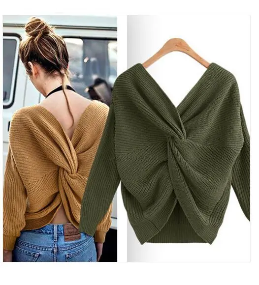 Casual Tops Long Sleeve Knitted Sweaters Women Jumpers Autumn Pullovers Pull Femme V Neck Twisted Back Sweater
Casual Tops Long Sleeve Knitted Sweaters Women Jumpers Autumn Pullovers Pull Femme V Neck Twisted Back Sweater