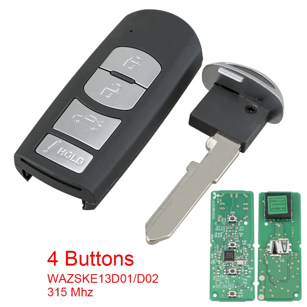 315MHz 4 Buttons Smart Remote Car Key Fob with 49 Chip WAZSKE13D01/D02 Auto Key Replacement Fit for Mazda 3 6 MX-5 2013-2019
315MHz 4 Buttons Smart Remote Car Key Fob with 49 Chip WAZSKE13D01/D02 Auto Key Replacement Fit for Mazda 3 6 MX-5 2013-2019