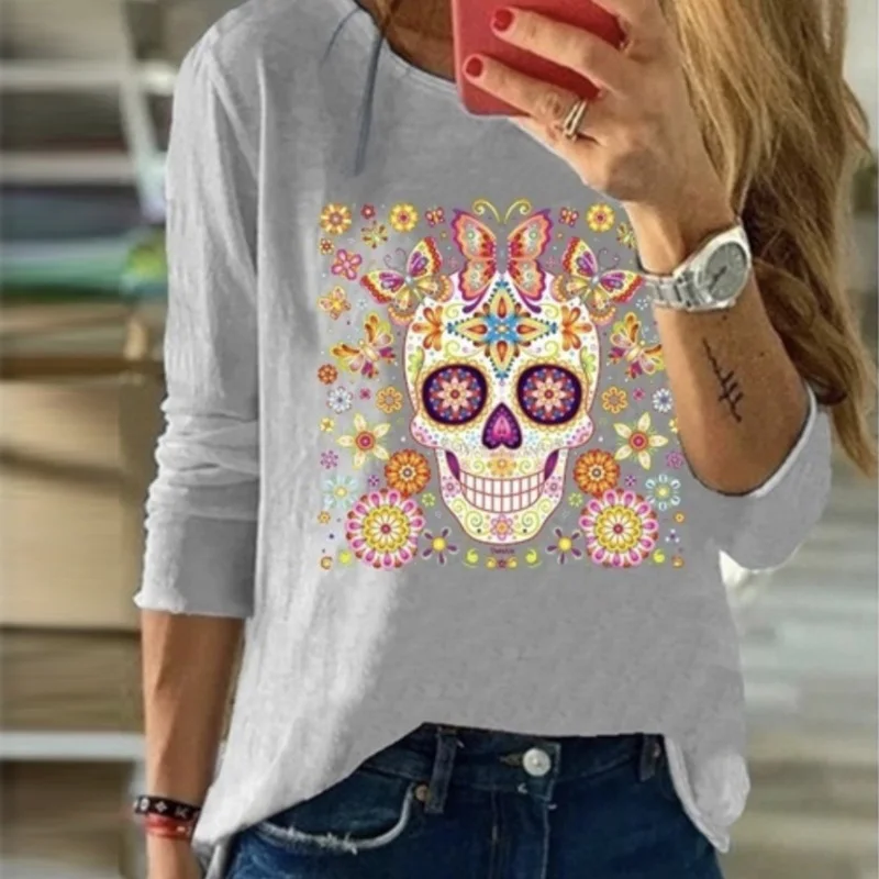 2021 Summer Long Sleeve Tops Pullover Sweatshirt Casual Butterfly Skull Print Loose Tee Shirt Fashion Women O-Neck T-Shirt 5XL
2021 Summer Long Sleeve Tops Pullover Sweatshirt Casual Butterfly Skull Print Loose Tee Shirt Fashion Women O-Neck T-Shirt 5XL