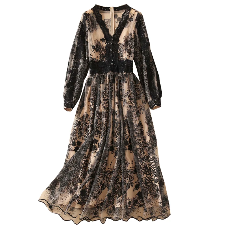 Spring 2021 fashion show new high end women's temperament slim mesh embroidered dress trend
Spring 2021 fashion show new high end women's temperament slim mesh embroidered dress trend