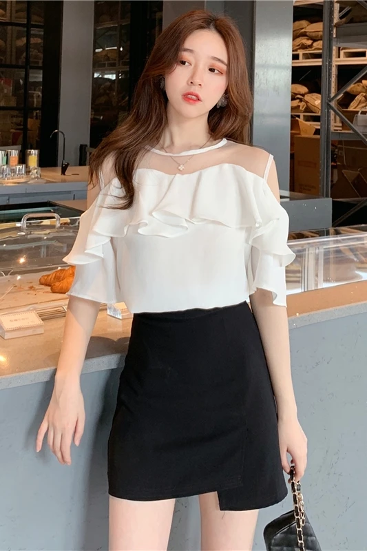 COIGARSAM Cute Short Sleeve blouse women Summer Patchwork Chiffon Mesh blusas womens tops and blouses Black White 6063
COIGARSAM Cute Short Sleeve blouse women Summer Patchwork Chiffon Mesh blusas womens tops and blouses Black White 6063