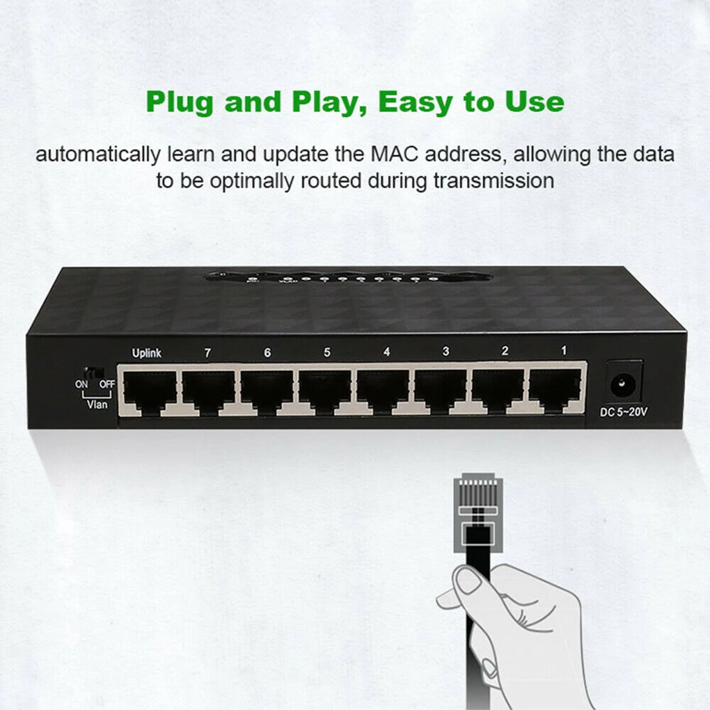 8 Ports Gigabit Ethernet Adapter 10/100/1000Mbps Network Switch Lan Hub Adapter Black Plastic Housing For Computer Laptop 
8 Ports Gigabit Ethernet Adapter 10/100/1000Mbps Network Switch Lan Hub Adapter Black Plastic Housing For Computer Laptop