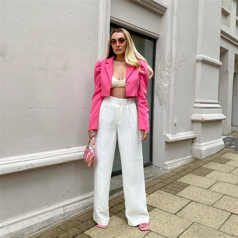 PUWD Sweet Woman Pink Slim Short Blazer 2021 Spring Casual Female Solid Basic Outwear Ladies High Street Blazers 
PUWD Sweet Woman Pink Slim Short Blazer 2021 Spring Casual Female Solid Basic Outwear Ladies High Street Blazers