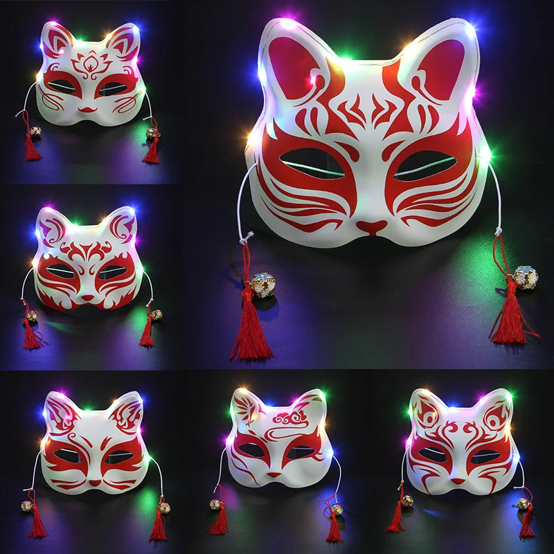 

Fox Mask Party Half Face Japanese Cosplay Masks With Tassels Masquerade Festival Cosplay Costume Prom Accessories Rave Festival