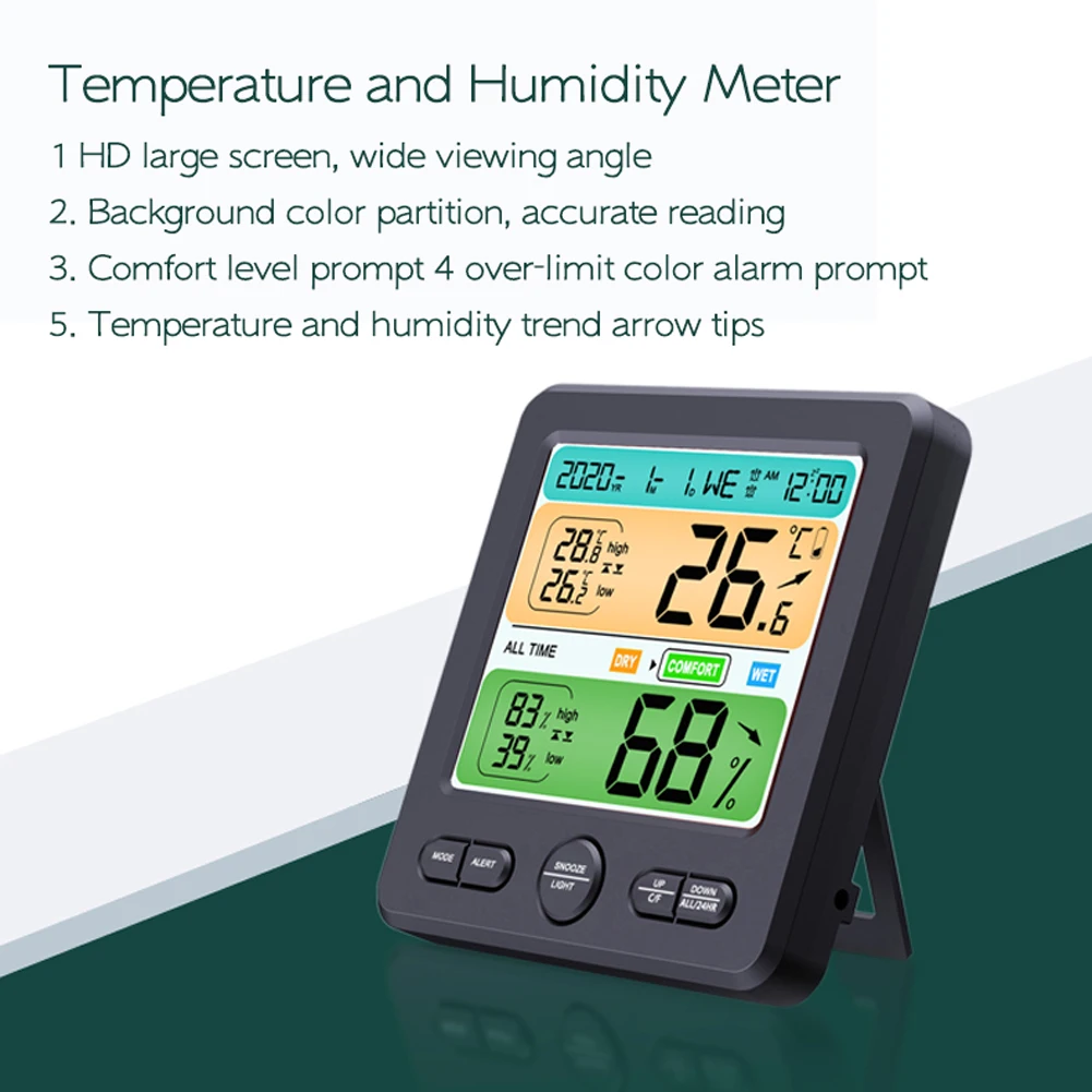 High-precision Temperature and Humidity Meter LCD Display Wall-mounted Desktop Household Electronic Alarm Clock Intelligent Home
High-precision Temperature and Humidity Meter LCD Display Wall-mounted Desktop Household Electronic Alarm Clock Intelligent Home