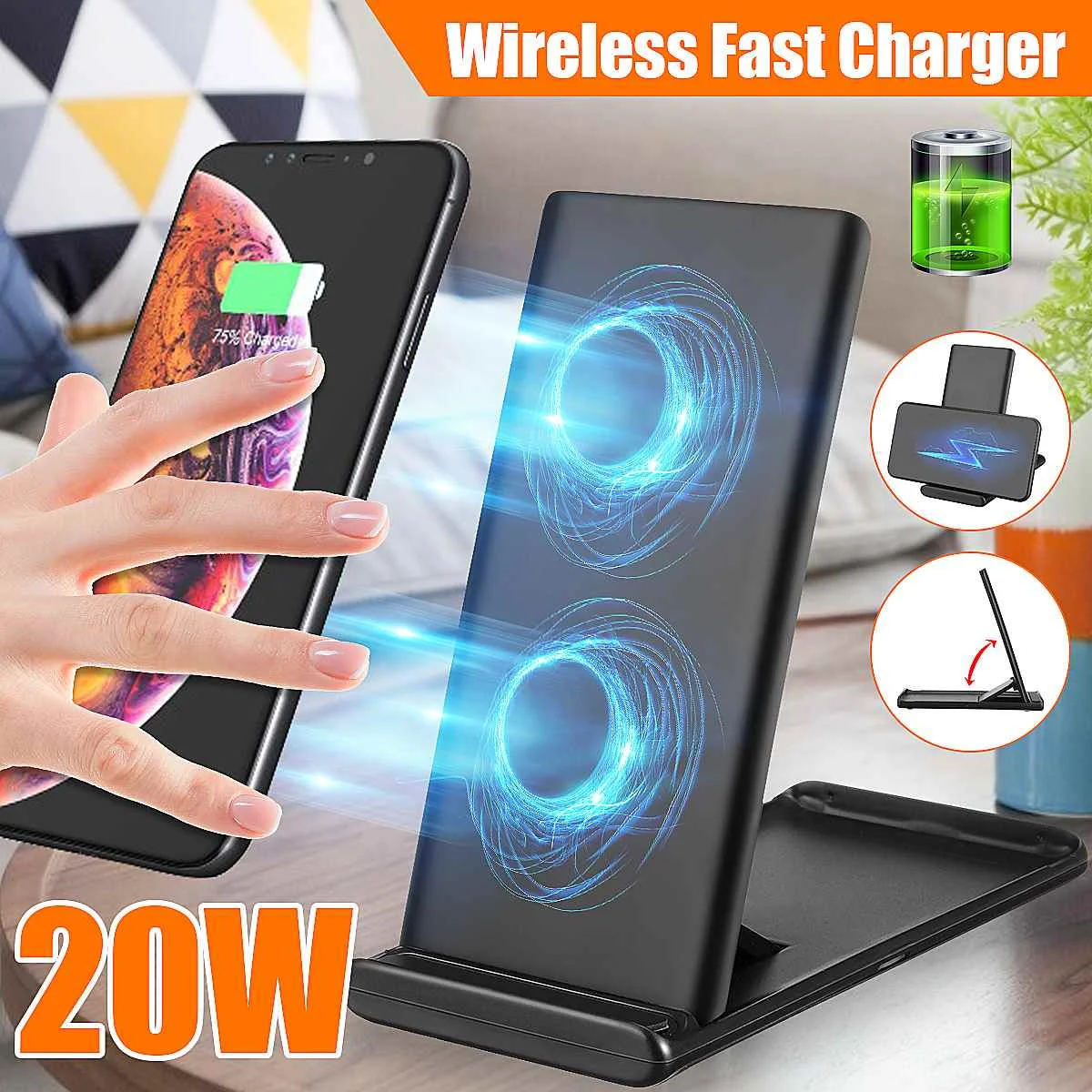 20W Qi Wireless Charger Stand For iPhone 12 Mini 11 Pro XS MAX XR X 8 Samsungs S20 S10 Fast Charging Dock Station Phone Charger
20W Qi Wireless Charger Stand For iPhone 12 Mini 11 Pro XS MAX XR X 8 Samsungs S20 S10 Fast Charging Dock Station Phone Charger