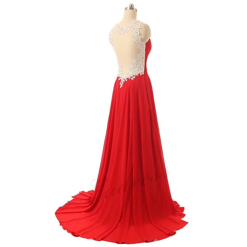 Elegant Sleeveless A Line Chiffon Lace sequin Long Prom Dresses 2019 Robe De Soiree Manche Longue Red Blackless Dress | Свадьбы и