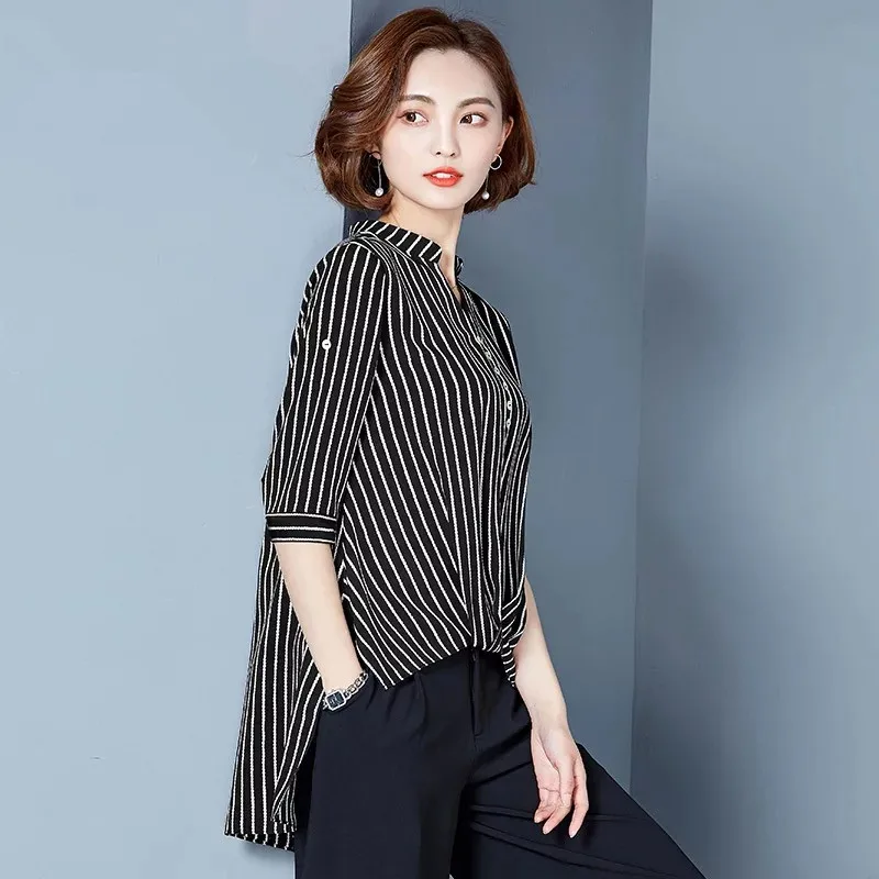 Women's Spring Summer Style Chiffon Blouses Shirt Women's V-neck Half Sleeve Striped Loose Korean Casual Tops SP024
Women's Spring Summer Style Chiffon Blouses Shirt Women's V-neck Half Sleeve Striped Loose Korean Casual Tops SP024