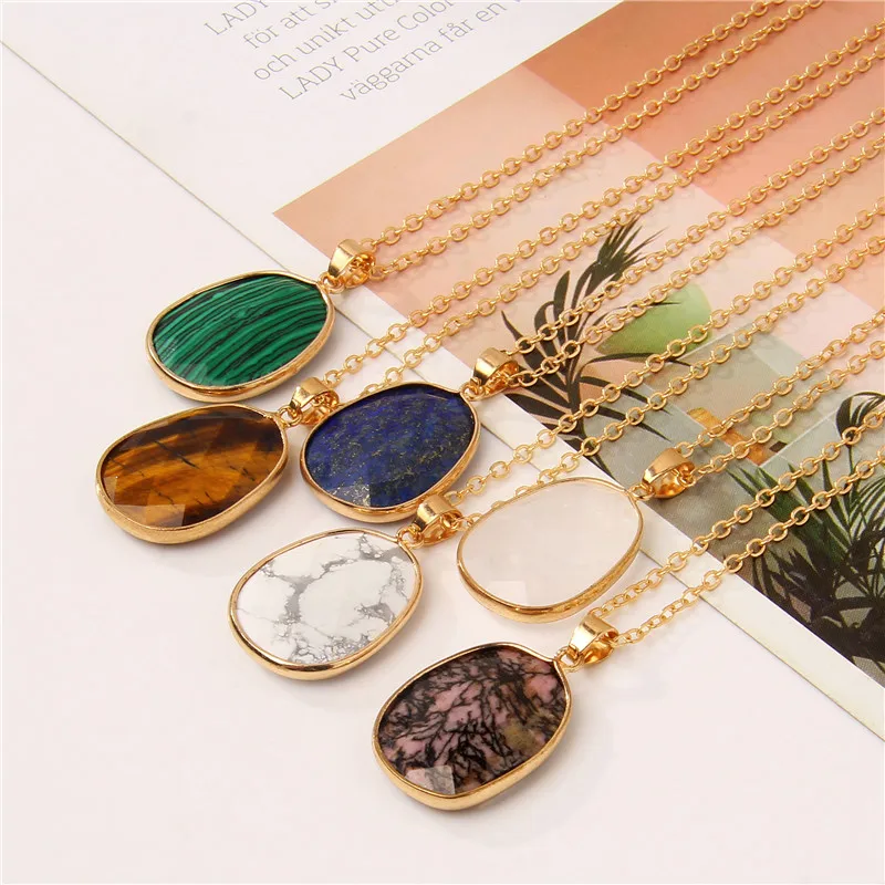 Natural Stone Round Beads Charm Necklace Tiger Eye Malachite Howlite Pendant Necklaces Party Wedding Jewelry for Women Girl Gift
Natural Stone Round Beads Charm Necklace Tiger Eye Malachite Howlite Pendant Necklaces Party Wedding Jewelry for Women Girl Gift