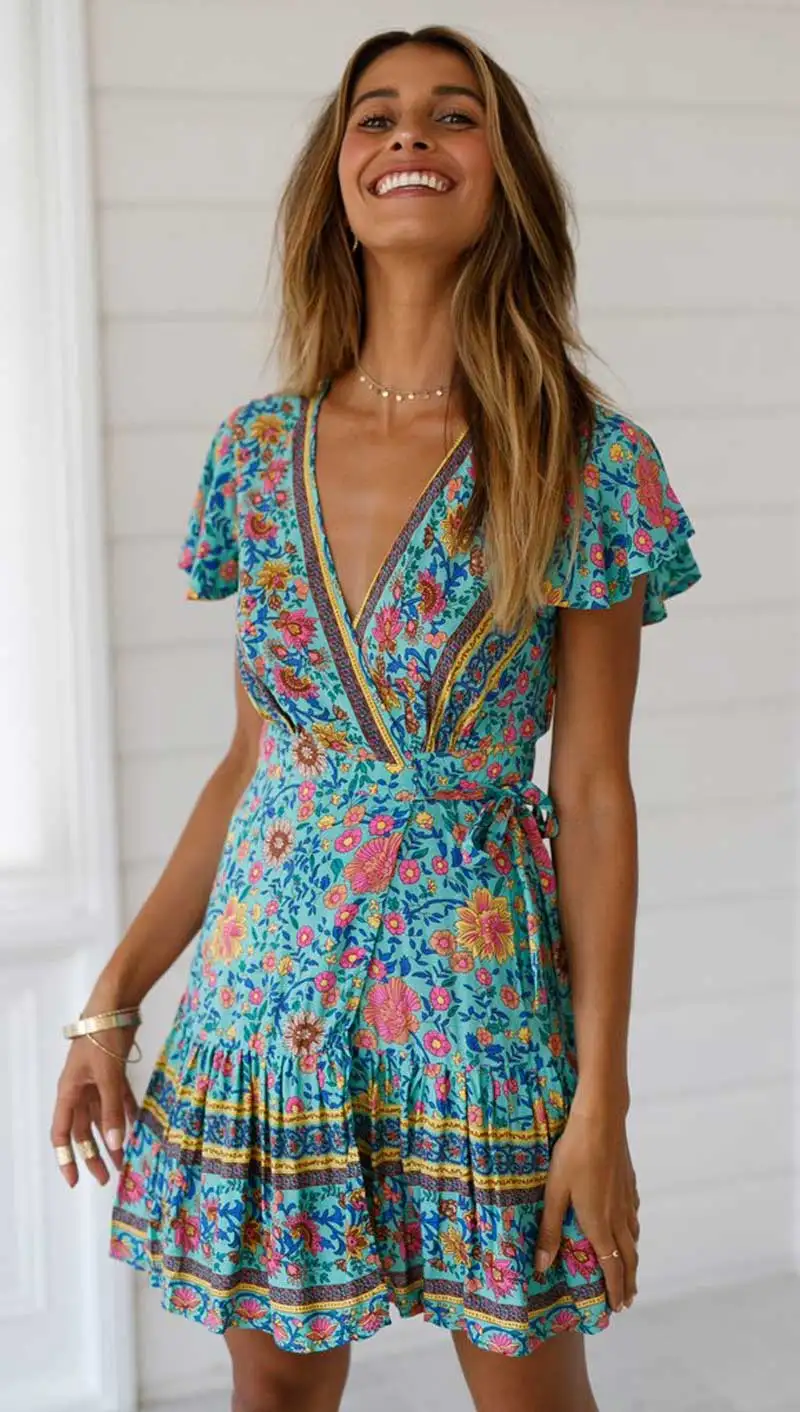 SALEQI Floral Print Dress V-Neck Wrap summer dress 2021 ruffle Sleeve chic casual beach dress new women vestidos
SALEQI Floral Print Dress V-Neck Wrap summer dress 2021 ruffle Sleeve chic casual beach dress new women vestidos