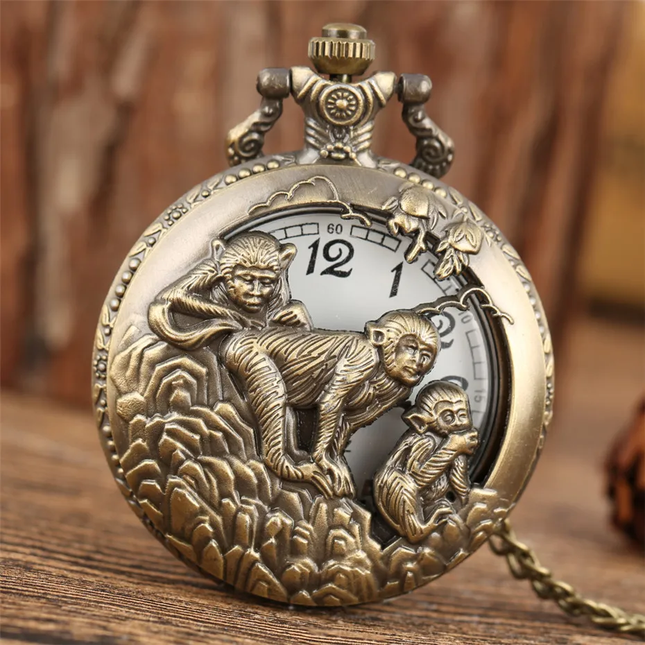 Retro Bronze Chinese Zodiac Monkey Half Hunter Quartz Pocket Watch Pendant Chain Pocket Clock for Men Women
Retro Bronze Chinese Zodiac Monkey Half Hunter Quartz Pocket Watch Pendant Chain Pocket Clock for Men Women