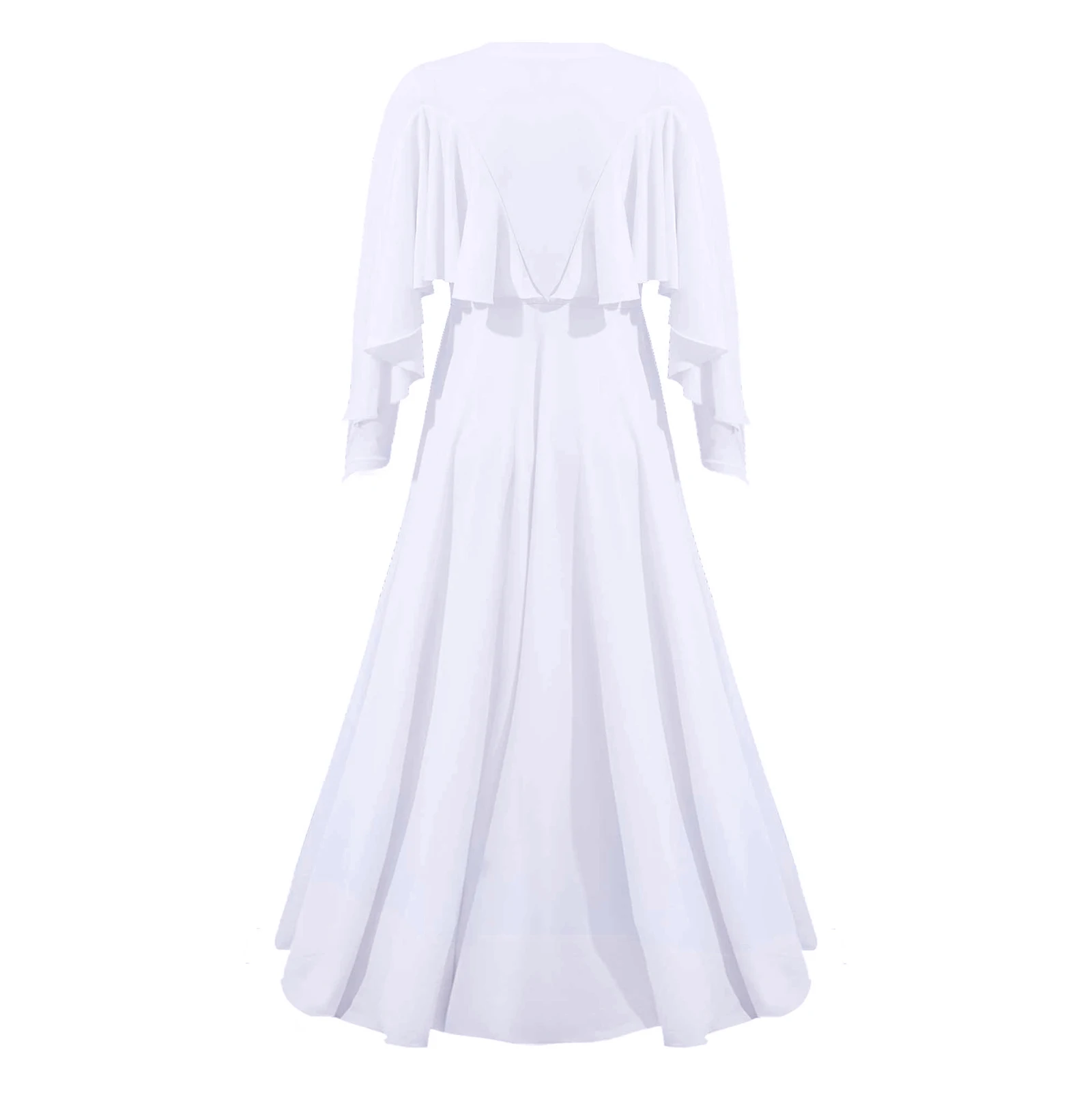 

Kids Girls White Church Loose Long Dress Long Sleeve O Neck Ruffle Back Ballet Lyrical Dance Costume Teens Elegant Party Dress