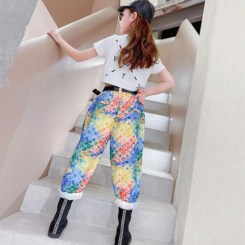 Summer Girl Fashion Letter Sets Girls Blue Harem Pants Children's Short Sleeve Tops Children Kid Loose Cartoons PrintingPants
Summer Girl Fashion Letter Sets Girls Blue Harem Pants Children's Short Sleeve Tops Children Kid Loose Cartoons PrintingPants