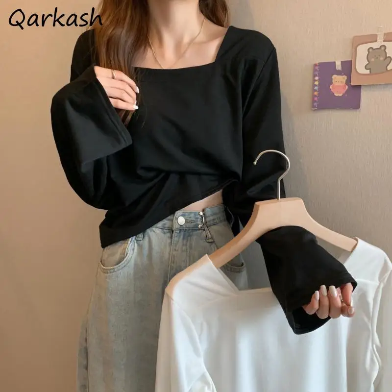 T-shirts Women Square Collar Pure Color Simple Spring Loose Crop Top Daily All-match Ladies Teens Leisure Soft Hot Sale Clothing 
T-shirts Women Square Collar Pure Color Simple Spring Loose Crop Top Daily All-match Ladies Teens Leisure Soft Hot Sale Clothing