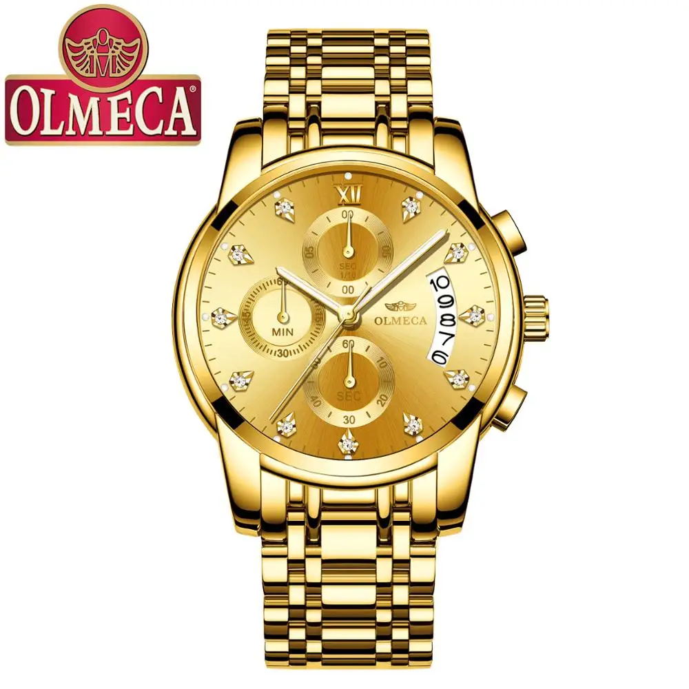 Top Brand OLMECA Men's Watch Gold Quartz Relogio Masculino Fashion Complete Calendar Wrist Luminous Hands Waterproof | Наручные часы