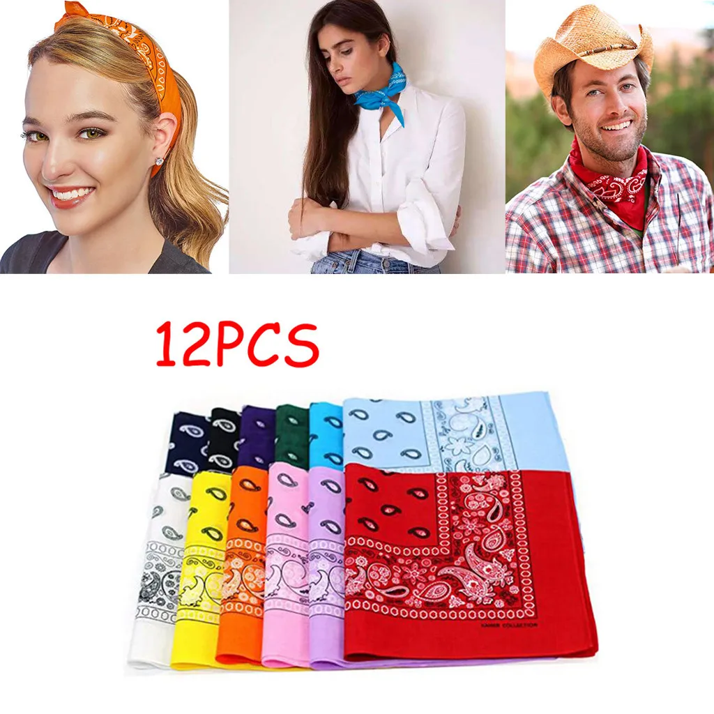 

35# 12 PCS Paisley Handkerchief Bandanas Multi Colored Scarf Set Cowboy Bandanna Head Double Sided Neck Scarf Dropshipping Шарф