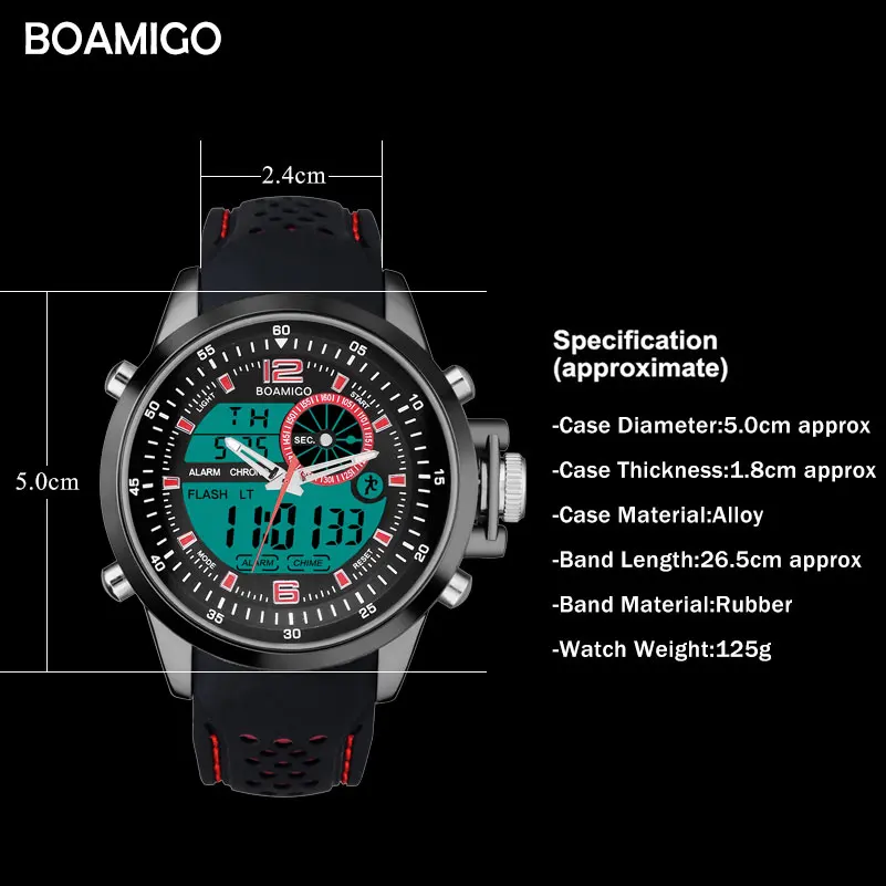 Роскошные Дизайнерские мужские часы BOAMIGO красные спортивные цифровые кварцевые