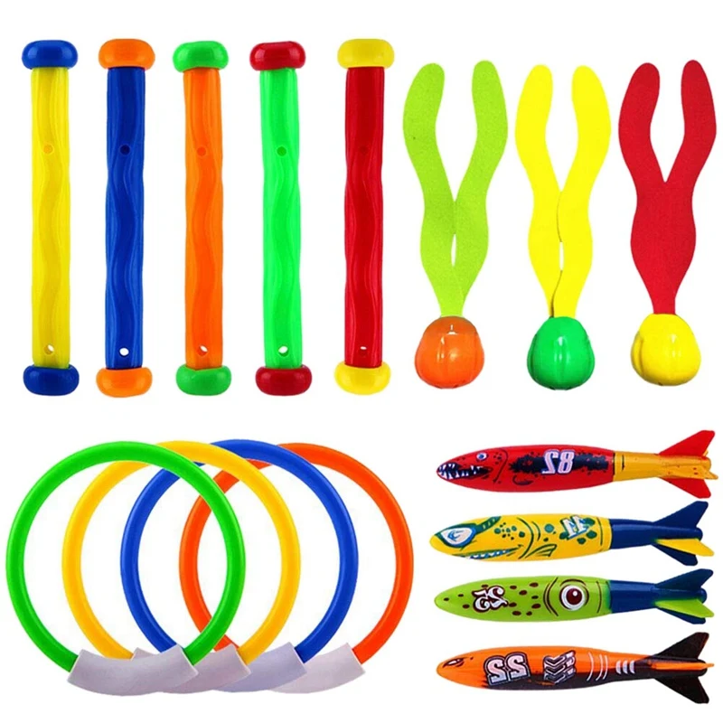 

Diving Toys Underwater Sinking Swimming Pool Toy, Diving Rings & Sticks, Torpedoes, Water Grass, Dive Training Gift for Kids (