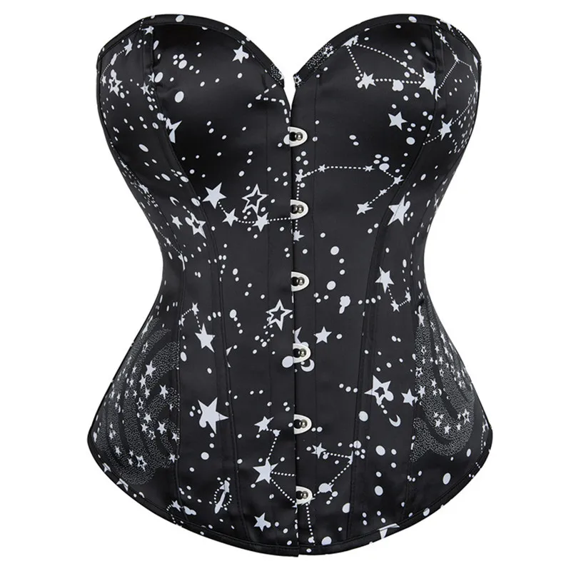 Overbust Corset Plus Size Satin Sexy Corselet Night Star Moon Print Gothic Lingerie Women Corsets and Bustiers Tops
Overbust Corset Plus Size Satin Sexy Corselet Night Star Moon Print Gothic Lingerie Women Corsets and Bustiers Tops