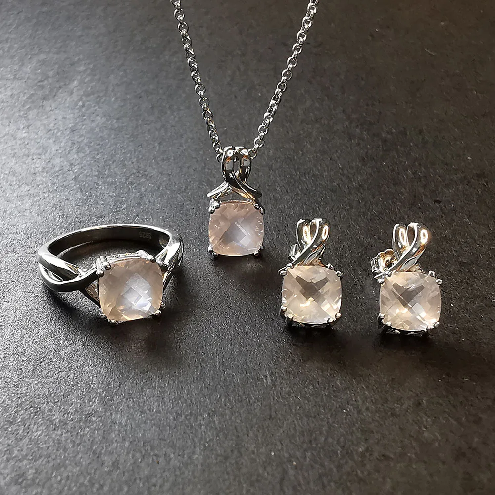 MH Women's set Natural Rose quartz Rings pendant earring stud 925 Sterling Silver Gemstone Fine romance Classic Jewelry Gift
MH Women's set Natural Rose quartz Rings pendant earring stud 925 Sterling Silver Gemstone Fine romance Classic Jewelry Gift