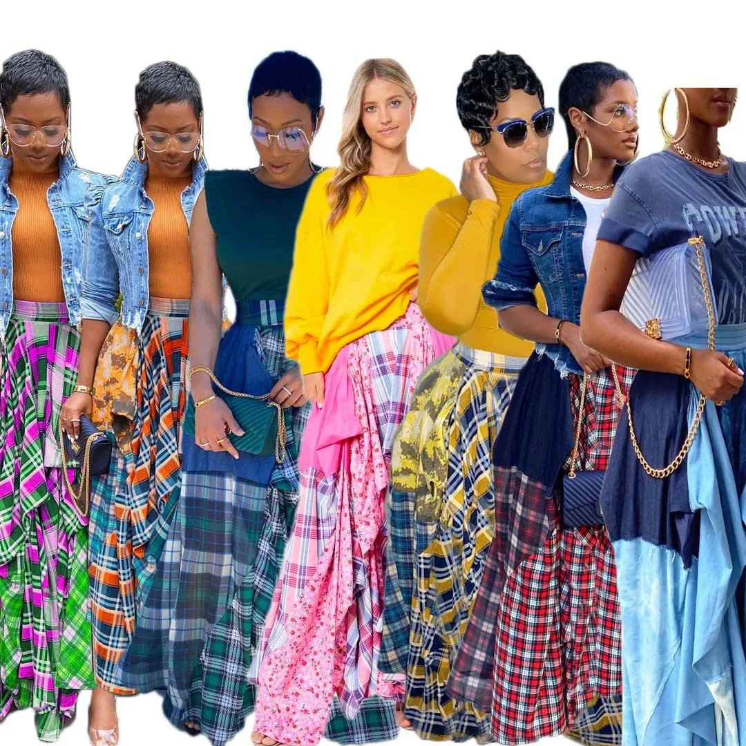 Fashion Plus Size Ladies Fashion Stitching Plaid Print Skirts Sexy Ruffled Irregular Loose Half Skirt Fall All match Streetwear
Fashion Plus Size Ladies Fashion Stitching Plaid Print Skirts Sexy Ruffled Irregular Loose Half Skirt Fall All match Streetwear