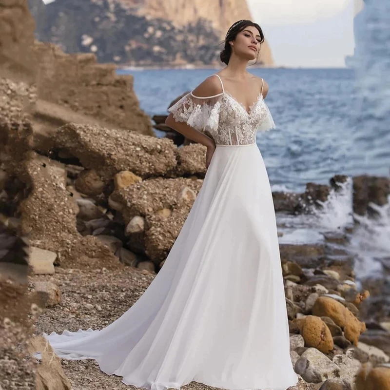 Jasmine Sexy Lace Appliqué Illision With Spaghetti Strap Chiffon Long Sleeveless Wedding Gowns Dresses For Women
Jasmine Sexy Lace Appliqué Illision With Spaghetti Strap Chiffon Long Sleeveless Wedding Gowns Dresses For Women